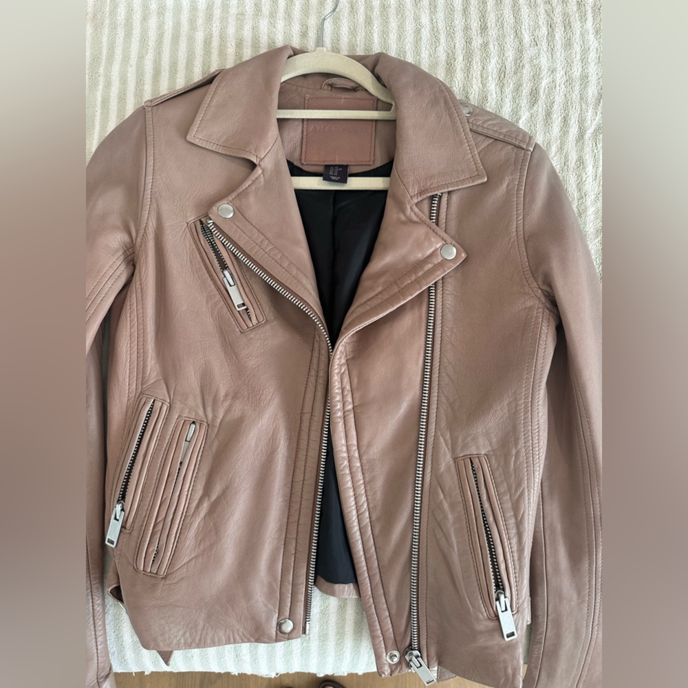 Taupe Blush Leather moto Jacket with Silver Accents
